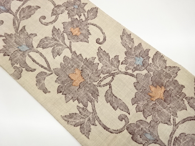 JAPANESE NAGOYA OBI / TSUMUGI / WOVEN FLOWER ARABESQUE